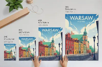 Poster colorful tenement houses under a blue sky