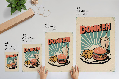 Premium wall art Burger and fries with a retro background