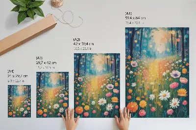 Decorative poster colorful flowers in a modern style with a joyful atmosphere