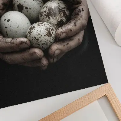 Earthy hands and quail eggs poster full of contrast