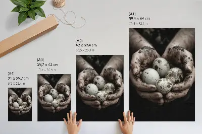 Earthy hands and quail eggs poster full of contrast