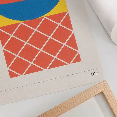 Yellow blue red geometric composition premium wall art