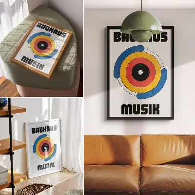 Bauhaus style decorative poster circles in strong colors