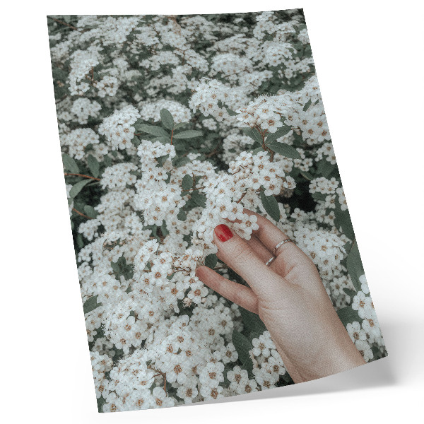 Art print White flowers green hand red nails