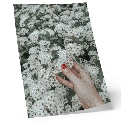 Art print white flowers with green hands and red nails