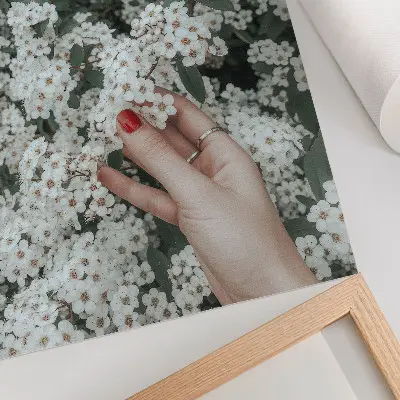Art print white flowers with green hands and red nails