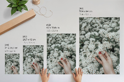 Art print White flowers green hand red nails