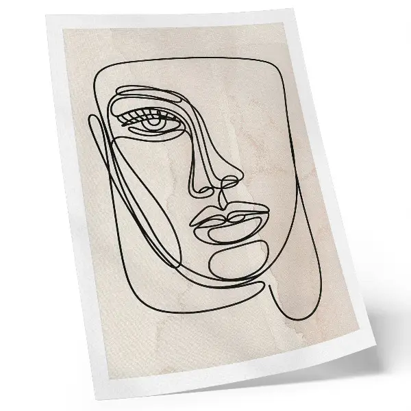 Premium wall art minimalist abstract face in beige and black