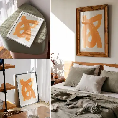 Abstract orange vivid brush strokes wall art premium design