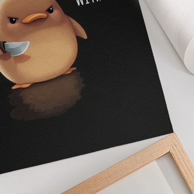 Art print Adorable duck with a knife on a black background