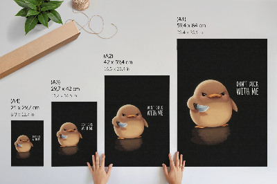 Art print Adorable duck with a knife on a black background