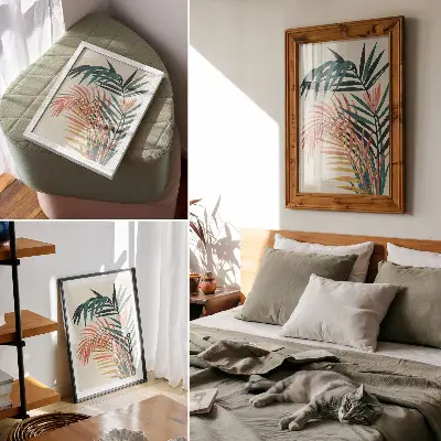 Colorful tropical leaves illustration premium wall art