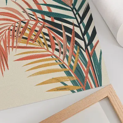 Colorful tropical leaves illustration premium wall art