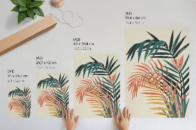 Colorful tropical leaves illustration premium wall art