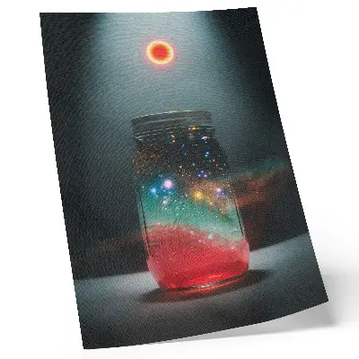 Decorative poster with space jar and colorful space lights