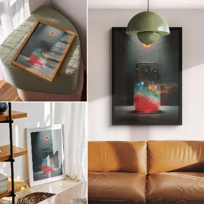 Decorative poster with space jar and colorful space lights