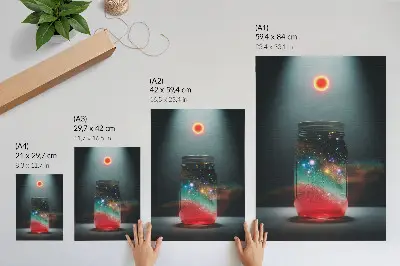 Decorative poster with space jar and colorful space lights