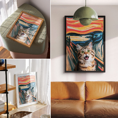 Poster A cat against a background of vivid, abstract painting.