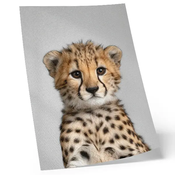 Art print featuring a minimalist cute cheetah on a delicate background