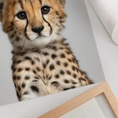 Art print featuring a minimalist cute cheetah on a delicate background