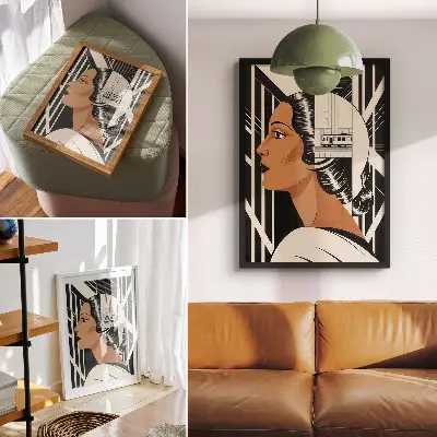 Woman's profile geometric lines wall art modernist style print