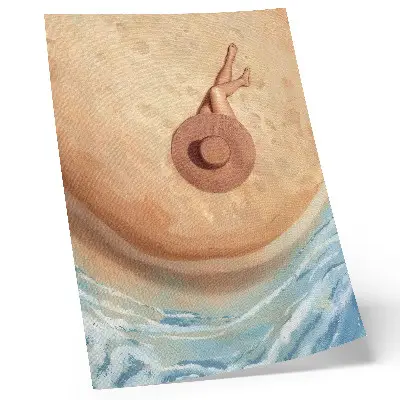 Art print beach hat resting under the warm sun