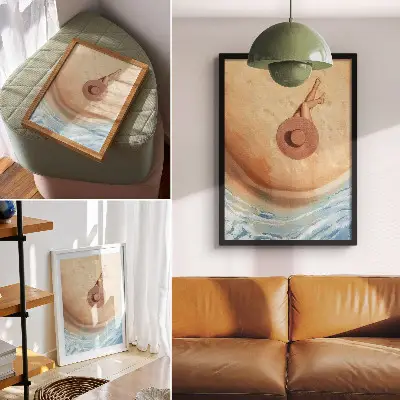 Art print beach hat resting under the warm sun