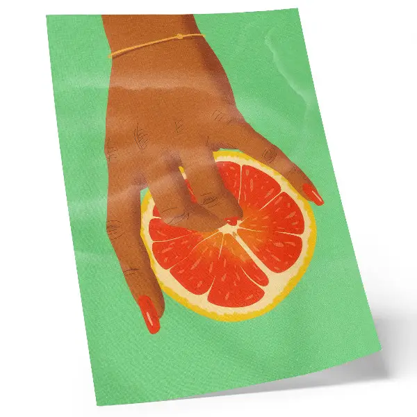 Hand with grapefruit pop art wall decor vibrant premium print