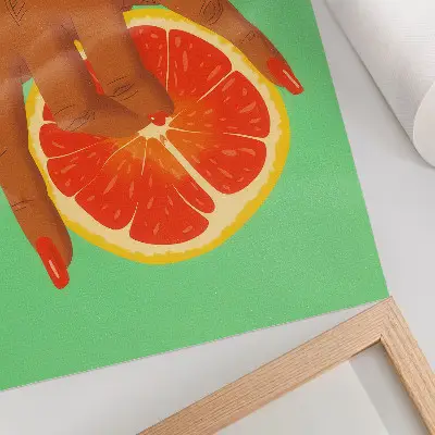 Hand with grapefruit pop art wall decor vibrant premium print