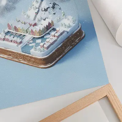 Premium wall art featuring a miniature town in a snow globe