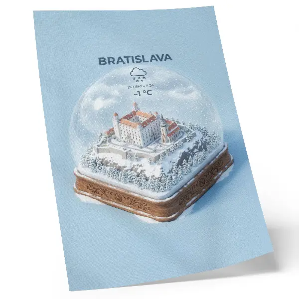 Winter globe with castle and snow illustration poster