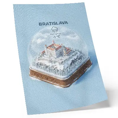 Winter globe with castle and snow illustration poster