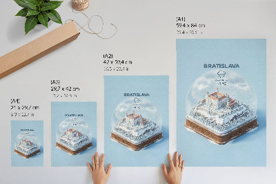Poster Winter globe with castle and snow illustration style