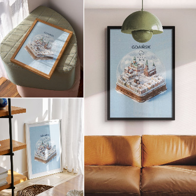 Premium wall art Winter Gdańsk under the snow in a glass ball