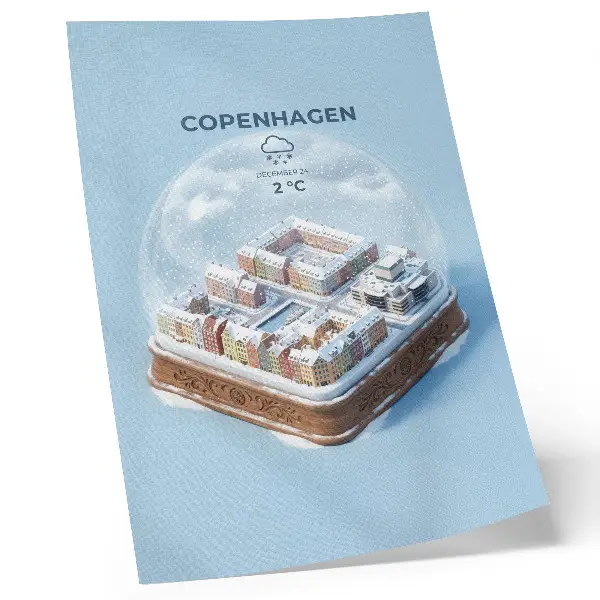 Christmas wonderland snow globe poster with warm colors