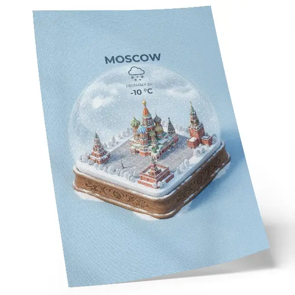 Miniature Moscow in a winter snow globe decorative poster