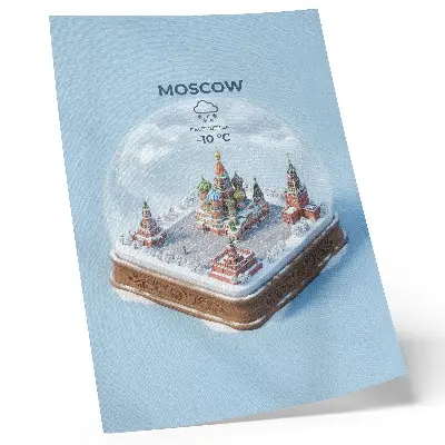 Miniature Moscow in a winter snow globe decorative poster