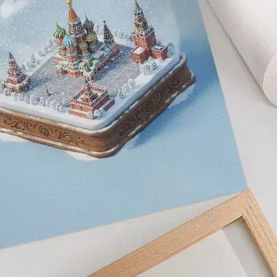 Miniature Moscow in a winter snow globe decorative poster