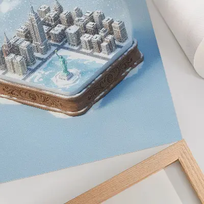 Minimalist city winter snow globe poster
