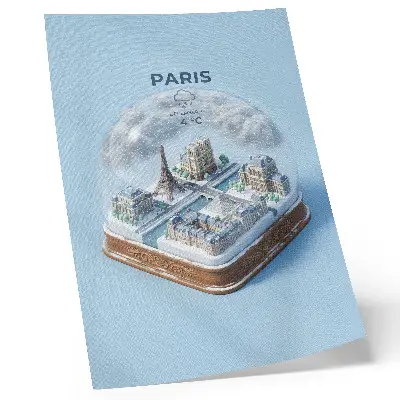 Winter Paris snow globe premium wall art