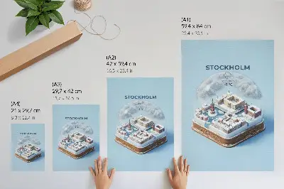 Decorative poster Stockholm in a sphere featuring modern architecture in a winter climate
