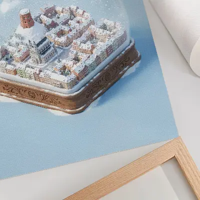 Premium wall art miniature city in a sphere with a magical winter atmosphere