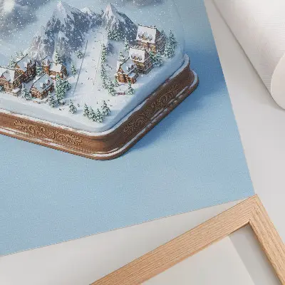 Poster winter wonderland in a sphere with calm colors and mountain charm
