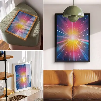 Premium wall art energetic rays in vibrant colors