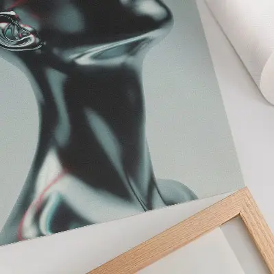 Decorative poster featuring a futuristic modernity sculpture in red and gray