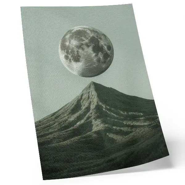 Moon over the mountain poster mysterious scenery in green shades
