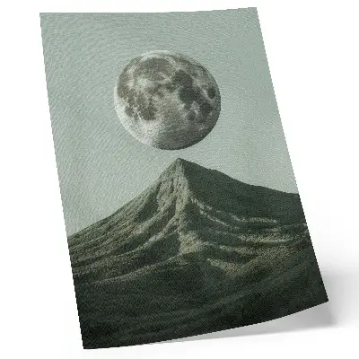 Moon over the mountain poster mysterious scenery in green shades