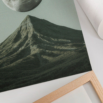 Poster Moon over the mountain green shades mysterious scenery