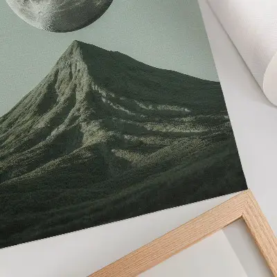 Moon over the mountain poster mysterious scenery in green shades