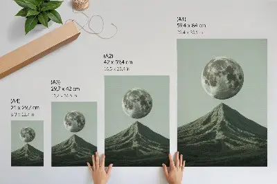 Moon over the mountain poster mysterious scenery in green shades
